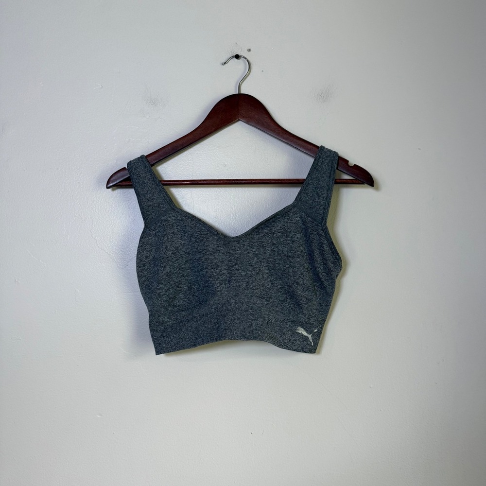 Puma Seamless Adjustable Heathered Gray Sports Bra Size Medium Gray